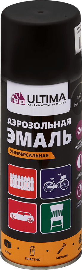 ULTIMA | Эмаль ULTIMA Универсальная черный матовый RAL 9005, аэрозоль, Арт. ULT008, 520мл
