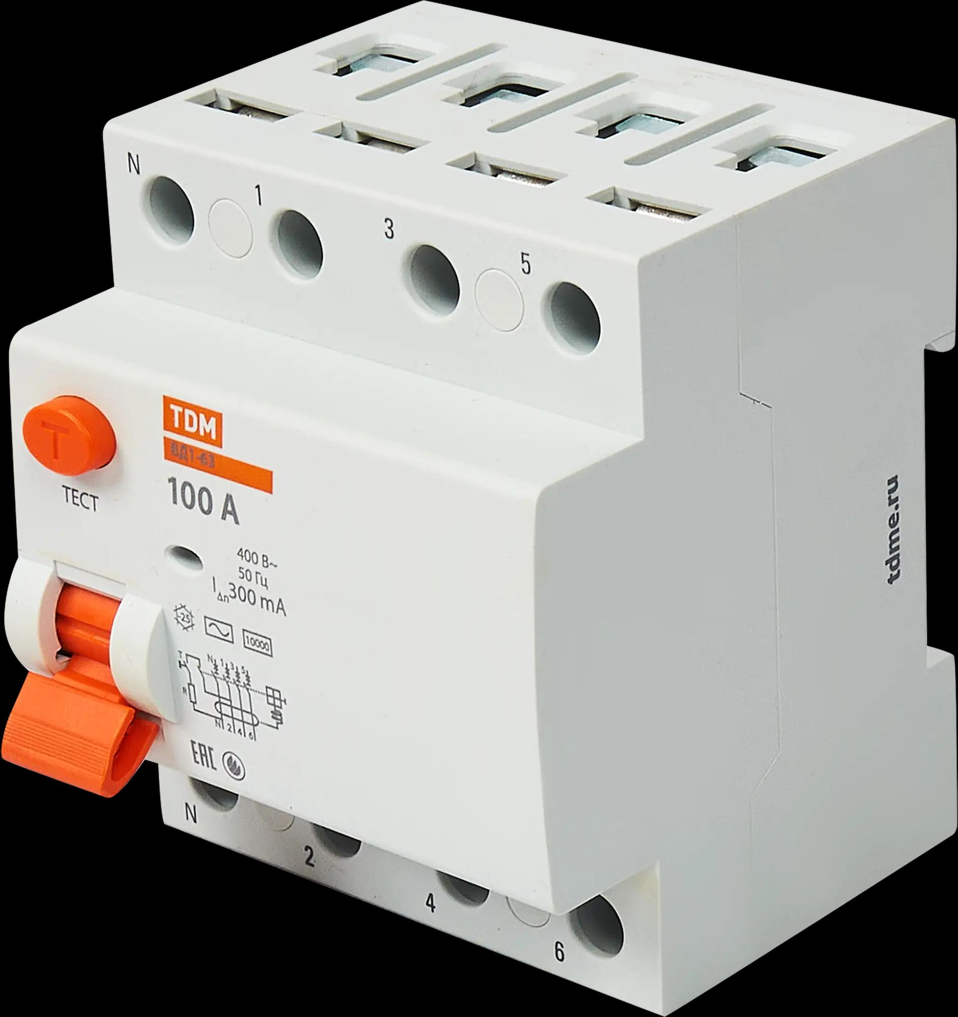 TDM ELECTRIC | УЗО Tdm Electric ВД1-63 4P 100 A 300 мА 4.5 кА AC SQ0203-0049