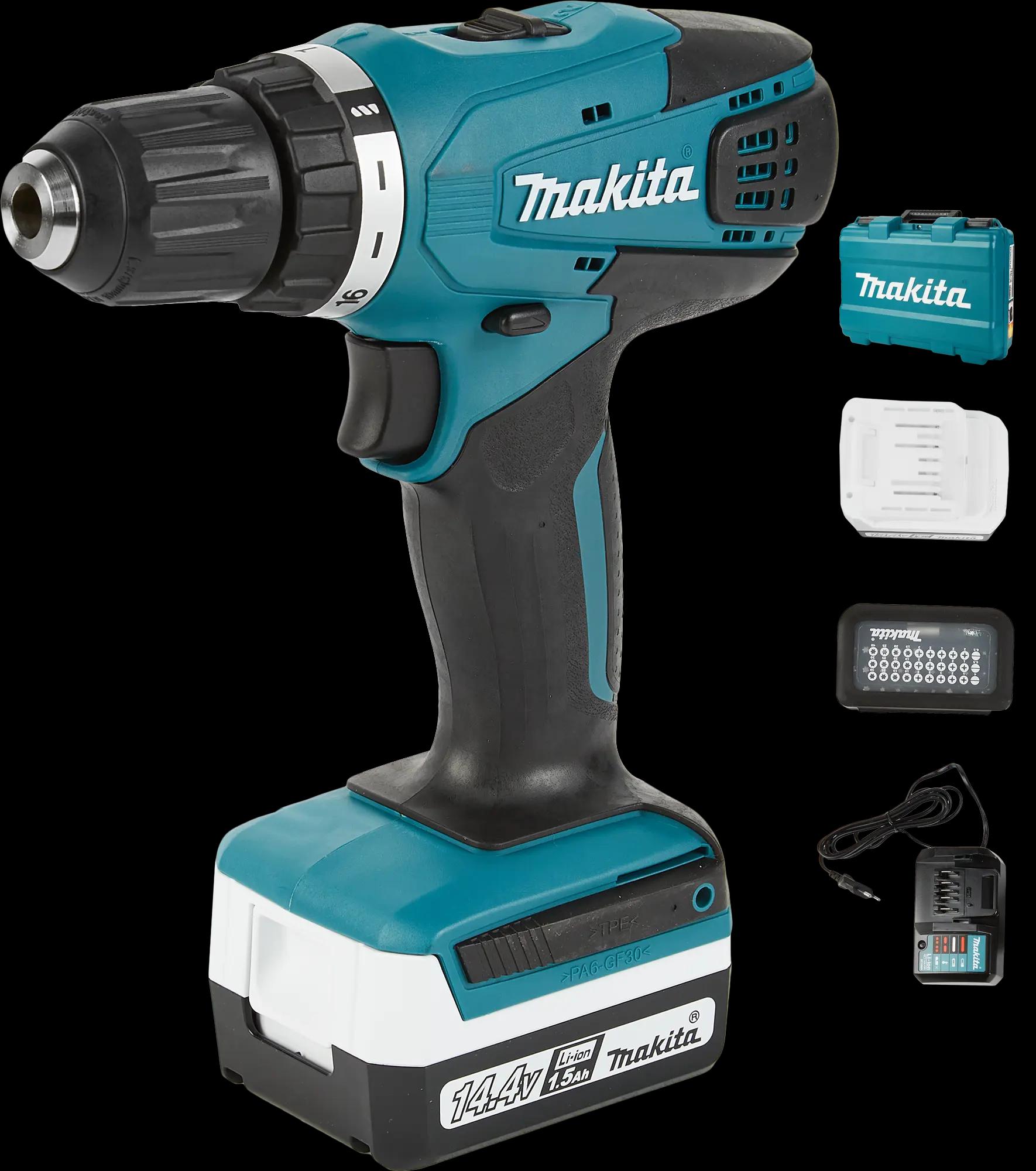 MAKITA | Дрель-шуруповерт аккумуляторная Makita DF347DWEX8 14.4 В Li-ion 2x1.5 Ач, набор бит