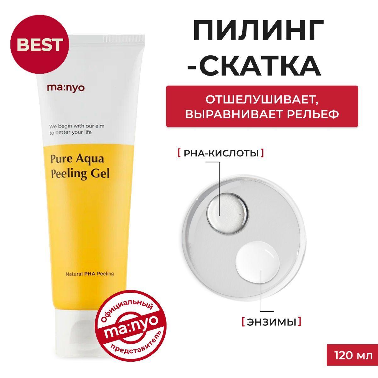 Manyo Factory / Мягкая пилинг-скатка Pure Aqua Peeling Gel, отшелушивающий пилинг гель для лица очищающий с гиалуроновой и PHA-кислотой для сияния кожи, Корея