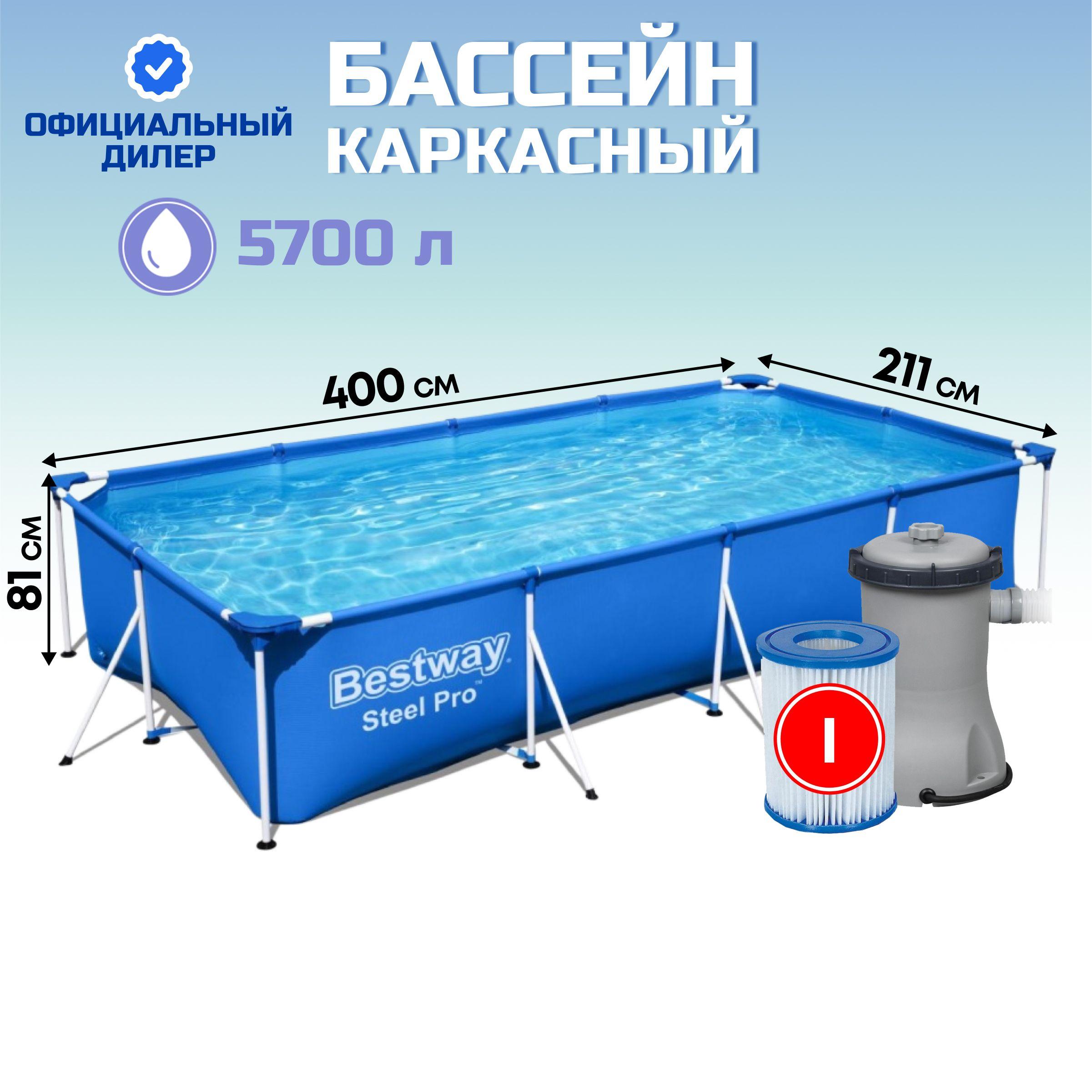 Бассейн каркасный прямоугольный Bestway 400х211х81 см, 5700л с фильтр-насос