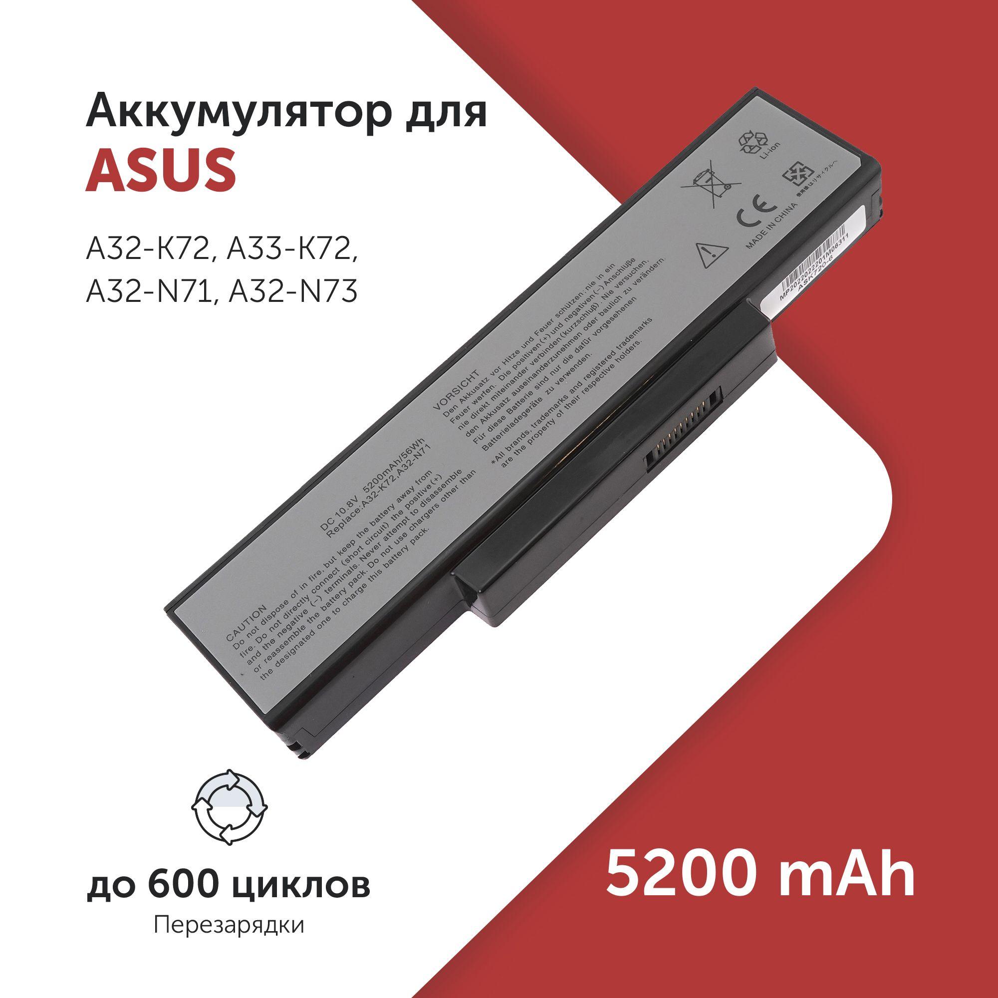 Аккумулятор A32-K72 для Asus A72 / A73 / K72 / N71 (A33-K72, A32-N73) 5200mAh