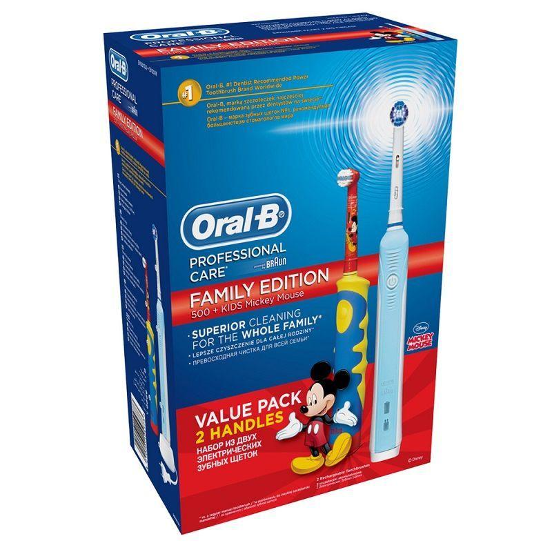 Oral-B Электрическая зубная щетка Professional Care 500/D16.513U + Детская Mickey for Kids D10.51K, FamilyEdition, от 3 лет/