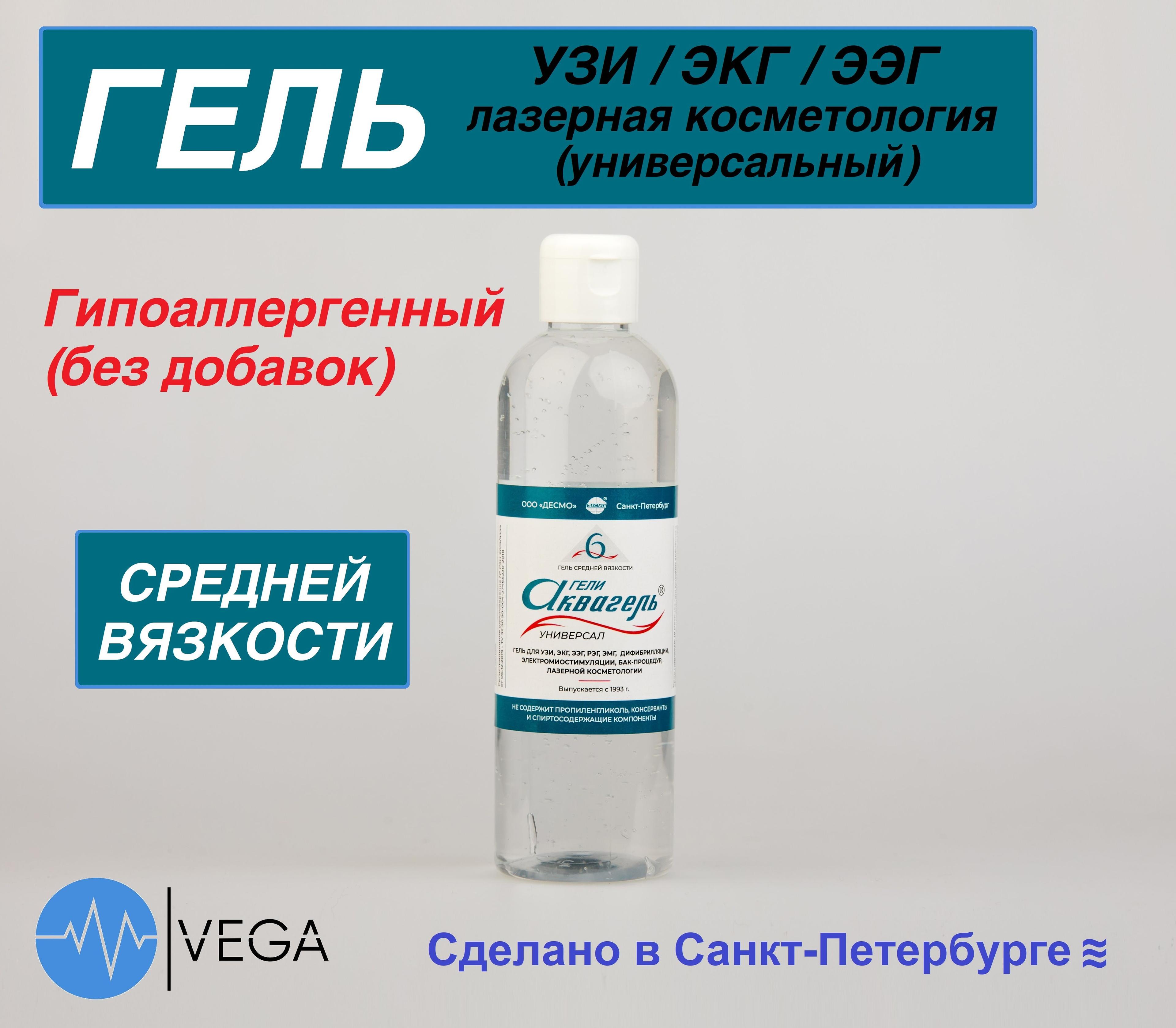 Гель для УЗИ и косметологии АКВАГЕЛЬ, средней вязкости, 250 мл (прозрачный), Десмо