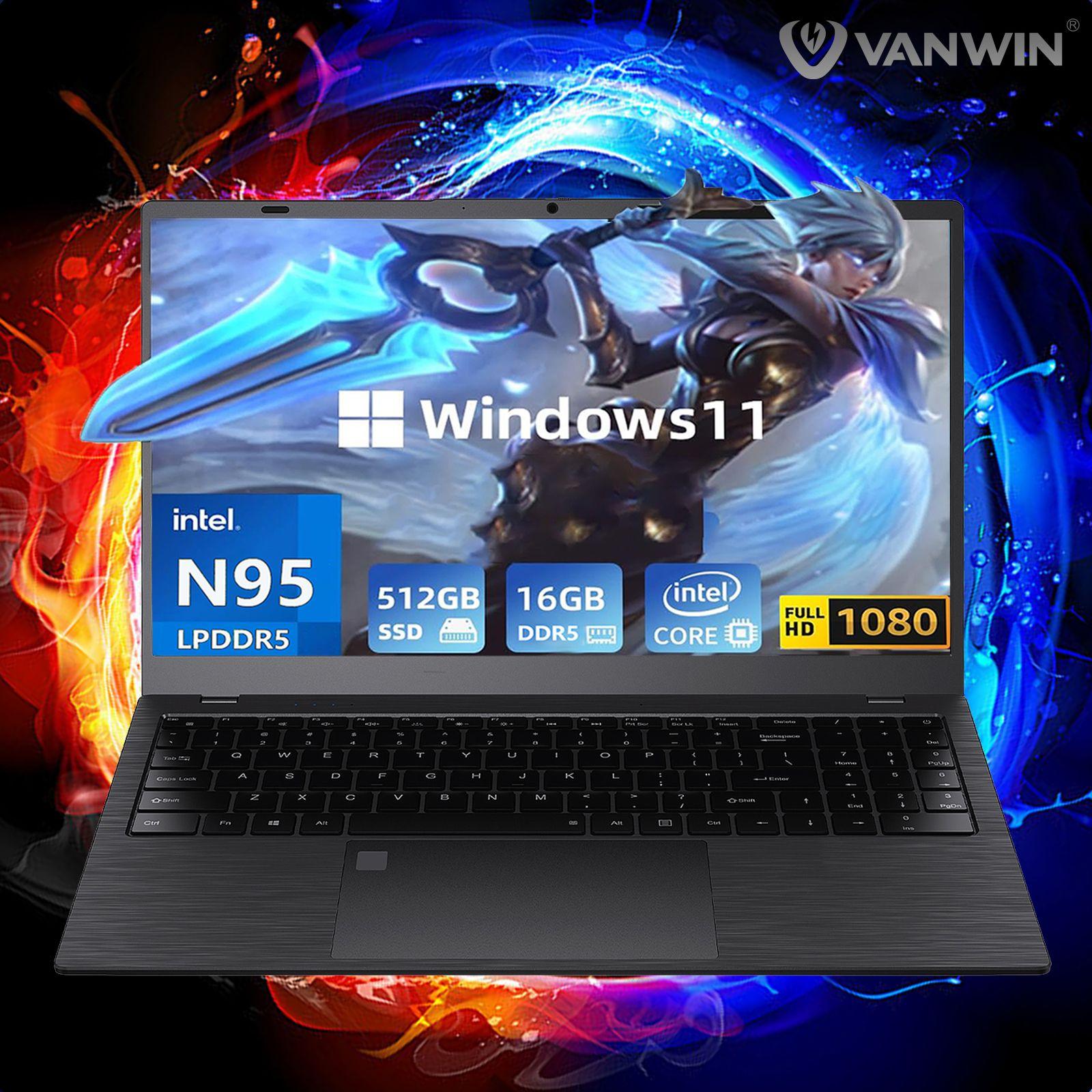 ovowin | ovowin laptop Игровой ноутбук 15.6", Intel N95, RAM 16 ГБ, SSD 512 ГБ, Intel UHD Graphics 770, Windows Pro, (разблокировка по отпечатку пальца + камера безопасность и конфиденциальность), черный, Русская раскладка