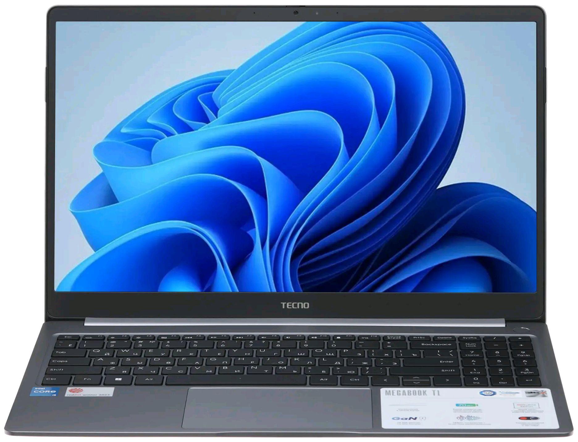 Tecno Megabook T1 (T15AA) Ноутбук 15.6", Intel Core i5-12450H, RAM 16 ГБ, SSD 512 ГБ, Intel UHD Graphics, Без системы, (TCN-T1I5-12.D15.GR), серый, Русская раскладка