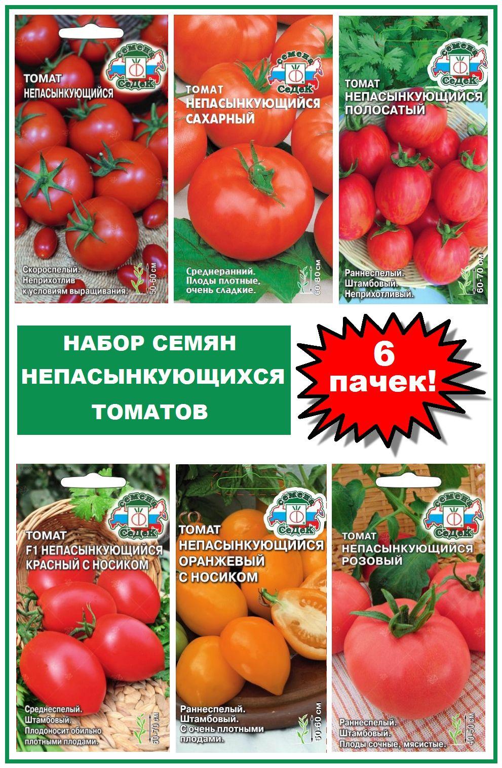 Набор семян непасынкующихся томатов. 6 упаковок! Неприхотливые помидоры для ленивых огородников!