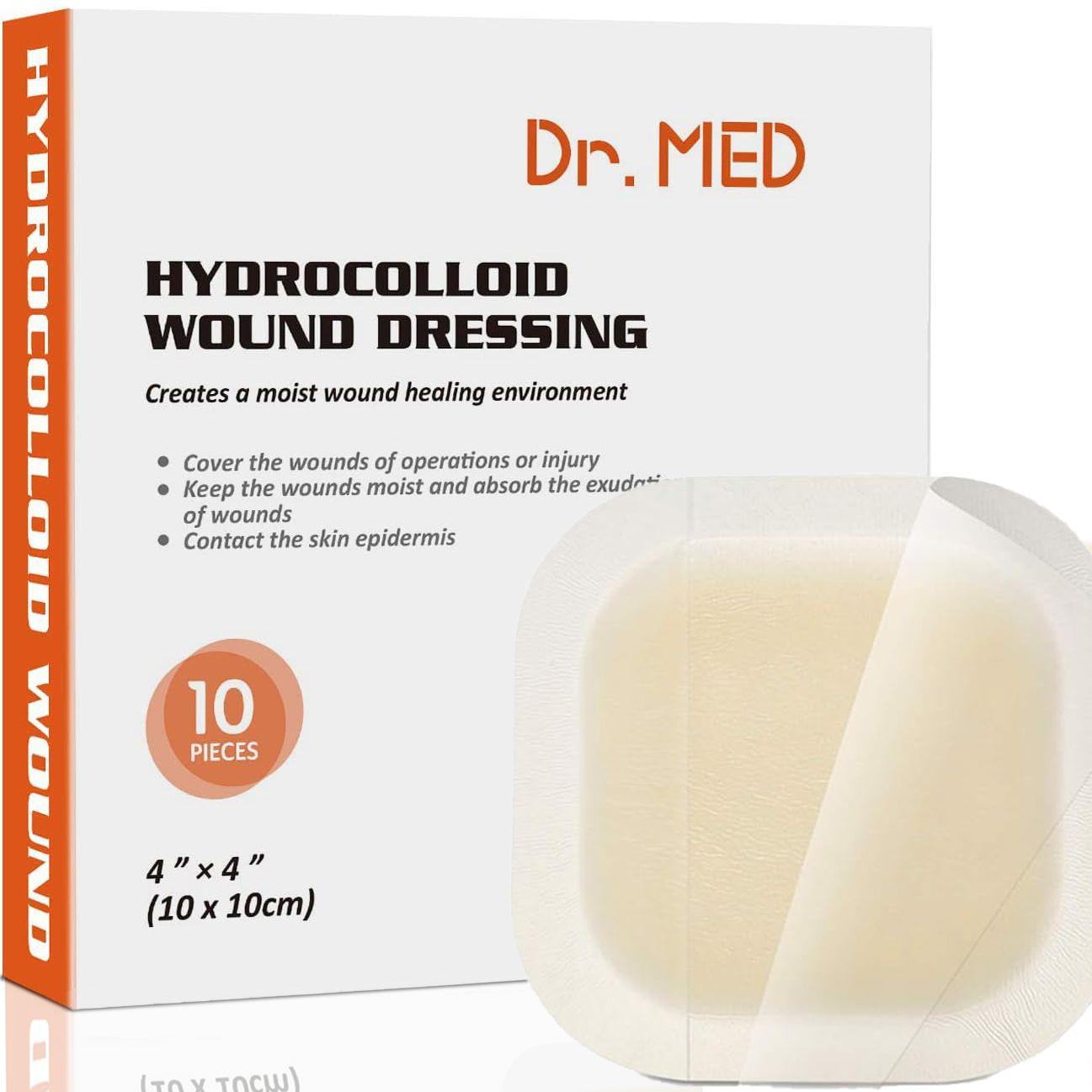 Повязка - пластырь HYDROCOLLOID гидроколлоидная самофиксирующаяся для заживления умеренно и сильно экссудирующих ран, ожогов, пролежней, мозолей, трофических язв 10х10см, 10шт