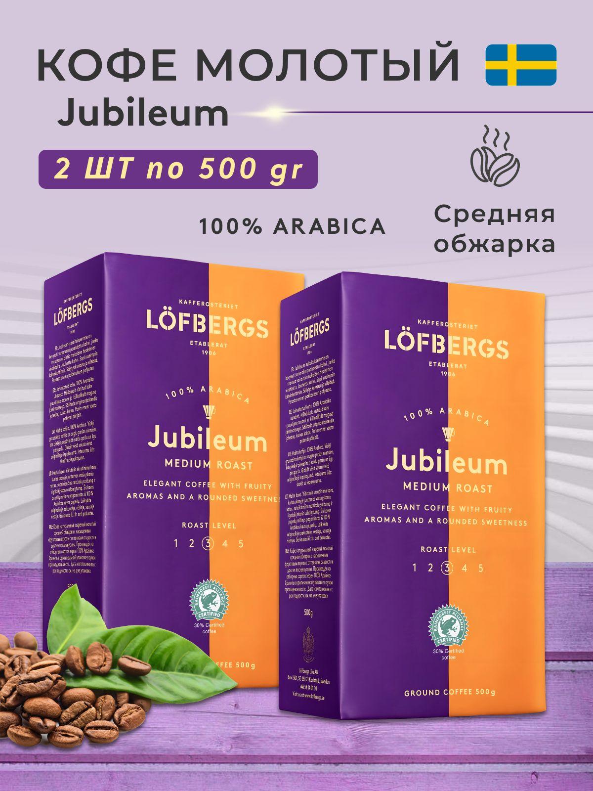 2 пачки по 500 гр. Кофе молотый Lofbergs Jubileum, арабика 100%, (1000 гр). Швеция