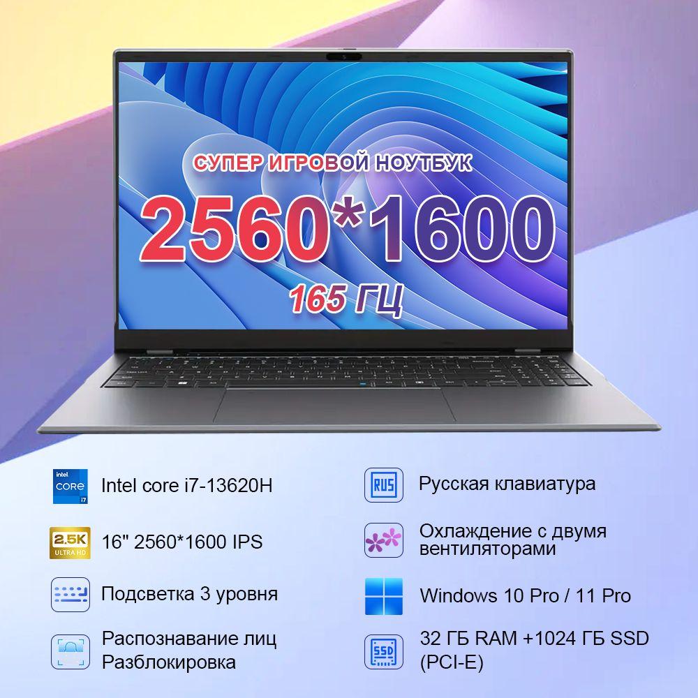 Ninkear Super N16 Pro Игровой ноутбук 16", Intel Core i7-13620H, RAM 32 ГБ, SSD 1024 ГБ, Intel UHD Graphics, Windows Pro, серый металлик, Русская раскладка