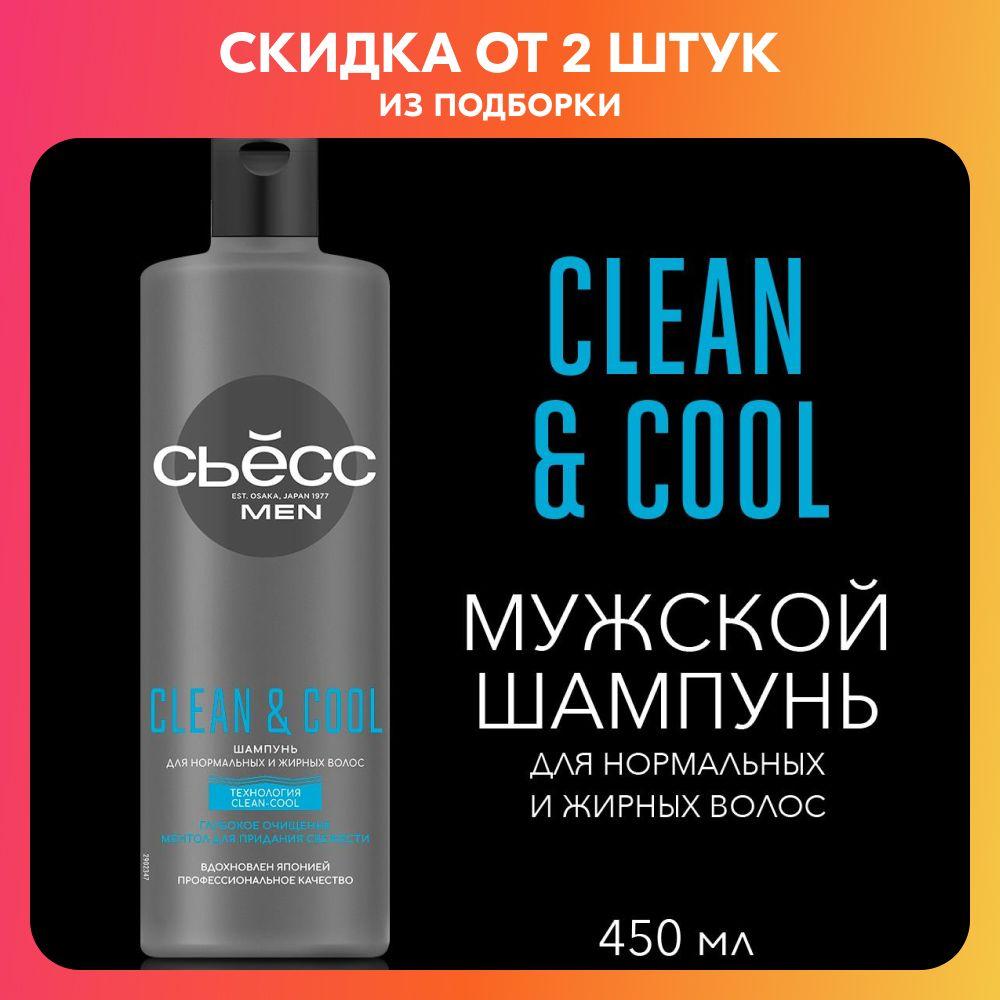 СЬЕСС Шампунь мужской Clean & Cool для нормальных и жирных волос, глубокое очищение, 450 мл