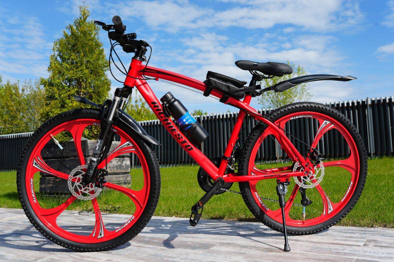 Велосипед для активного отдыха, горный Richiesto Колёса 26" литые алюминиевые диски Рама 18.5 Взрослый Подростковый Мужской Женский, красный