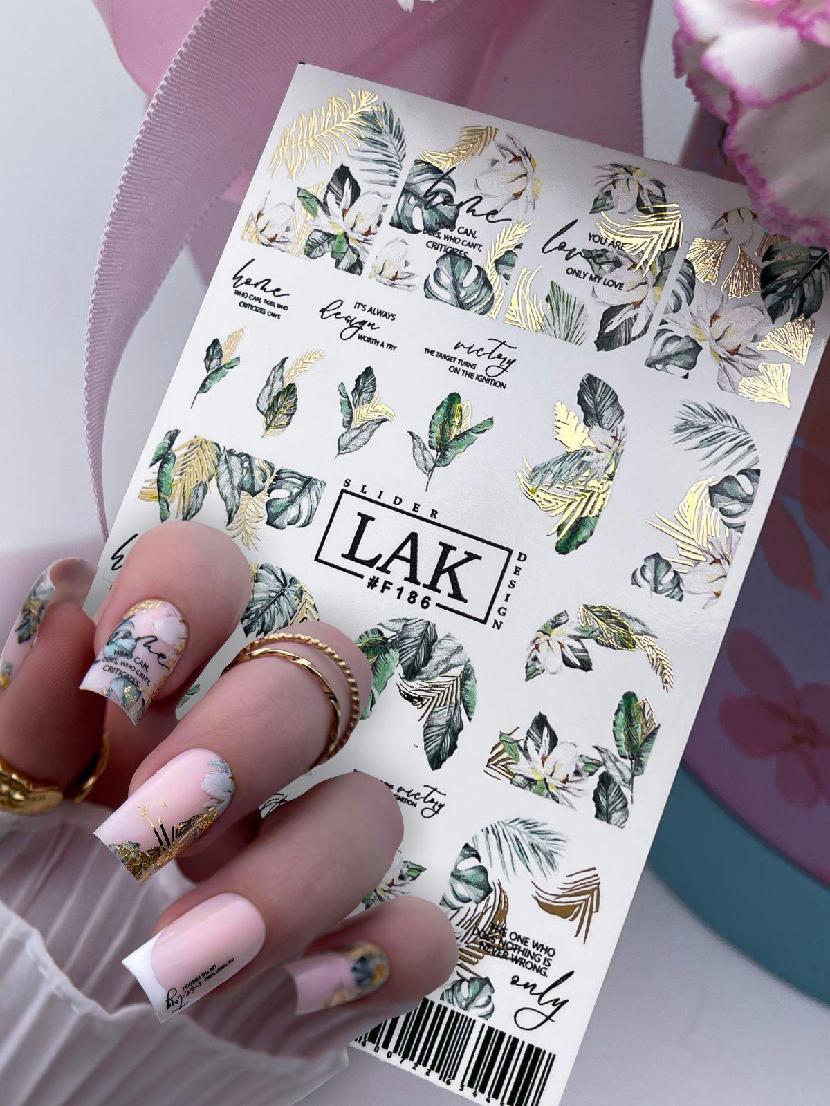 LAK_NAILS | Слайдеры для маникюра фольгированные листочки, водные наклейки для ногтей на любой фон