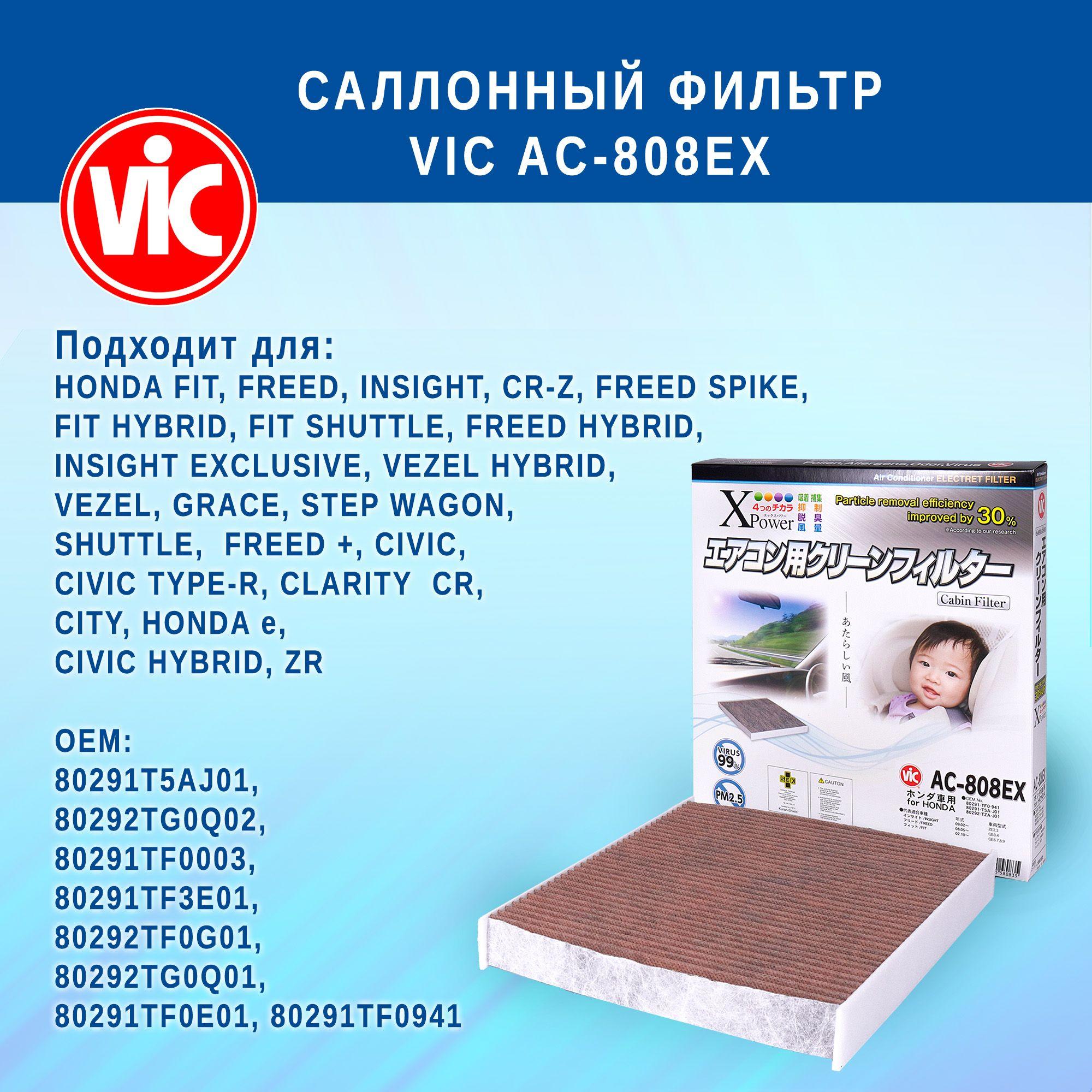 Vic | Фильтр салонный VIC AC-808EX (AC808EX) (угольный) для HONDA CLARITY, CITY, CLARITY, CIVIC, STEP WAGON, GRACE, FREED