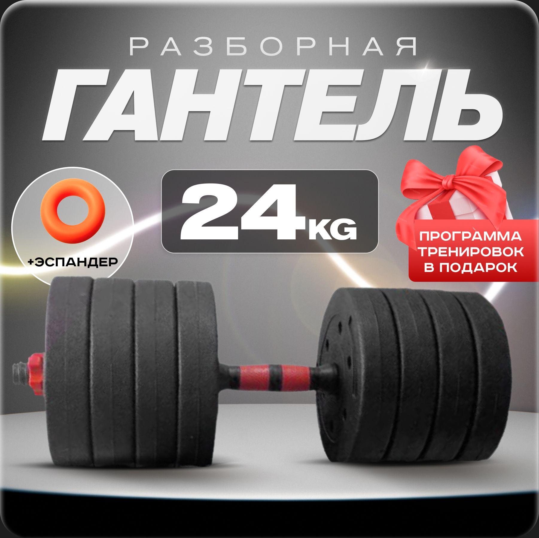 Ахиллес | Гантель разборная 24 кг для фитнеса 1 шт. Гантели - трансформер, черный, красный цвет, для тренировок