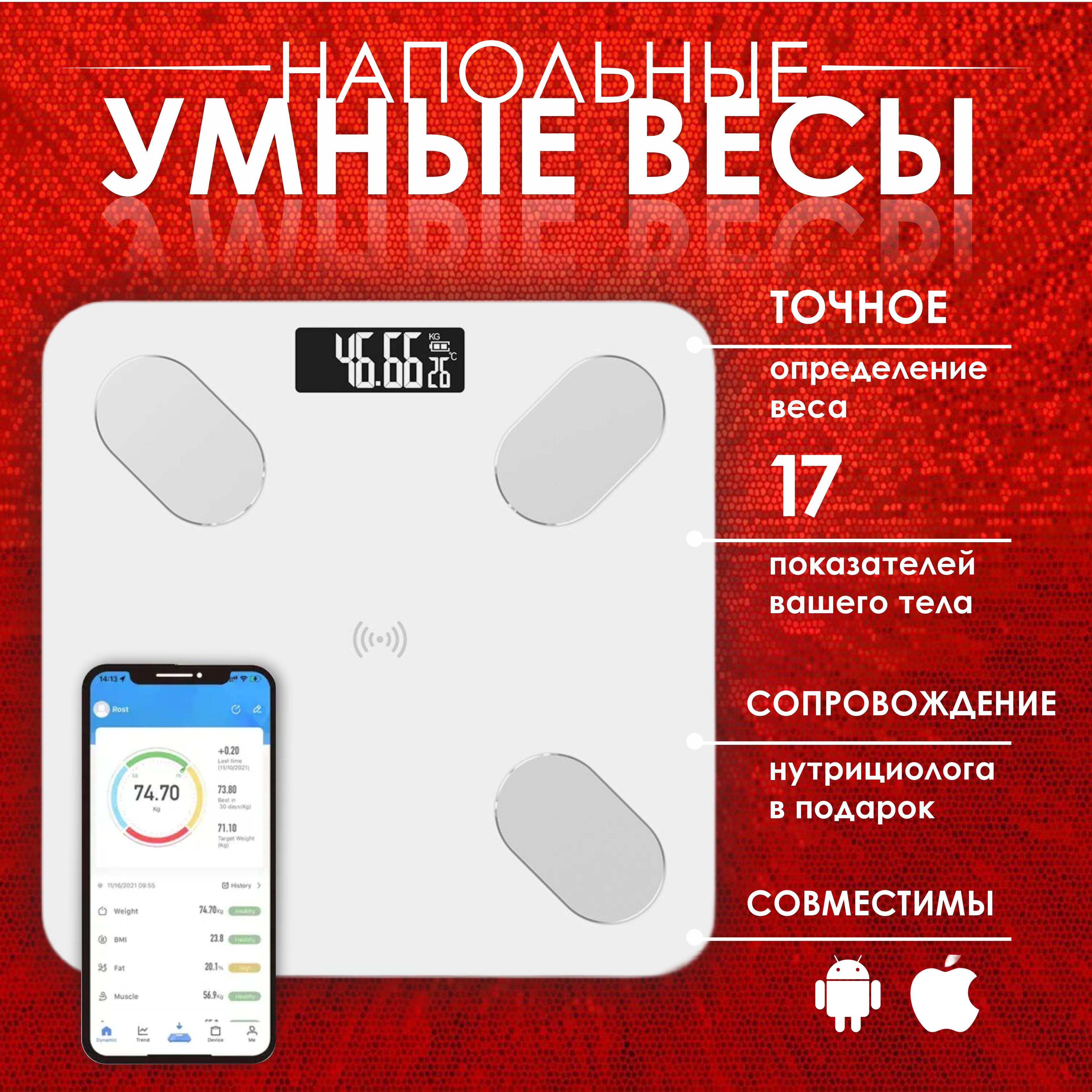 Maldini Напольные весы умные весы белые, нагрузка 180 кг, точность 30 г