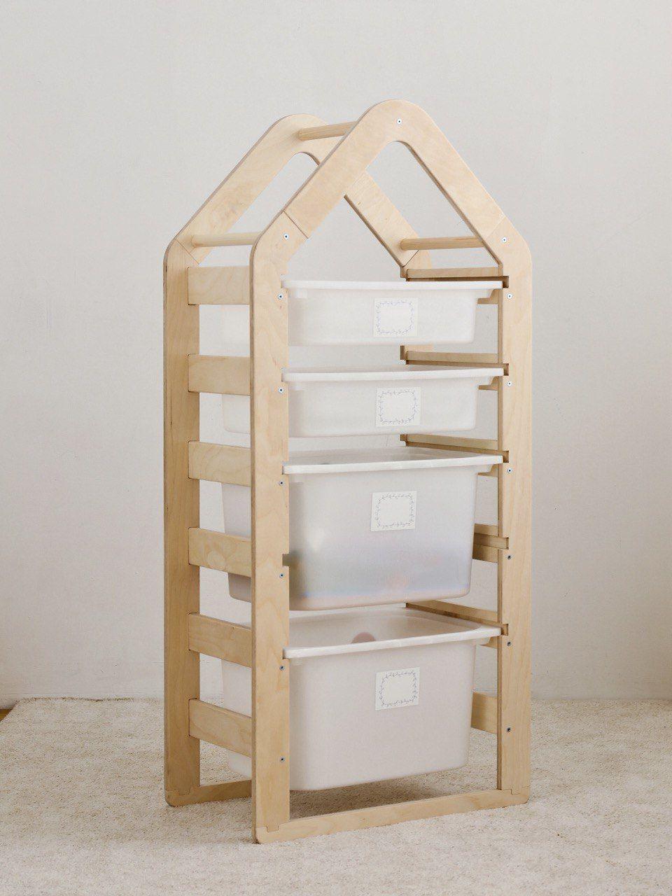 Стеллаж для игрушек и книг домик деревянный напольный по Монтессори в детскую комнату VROST