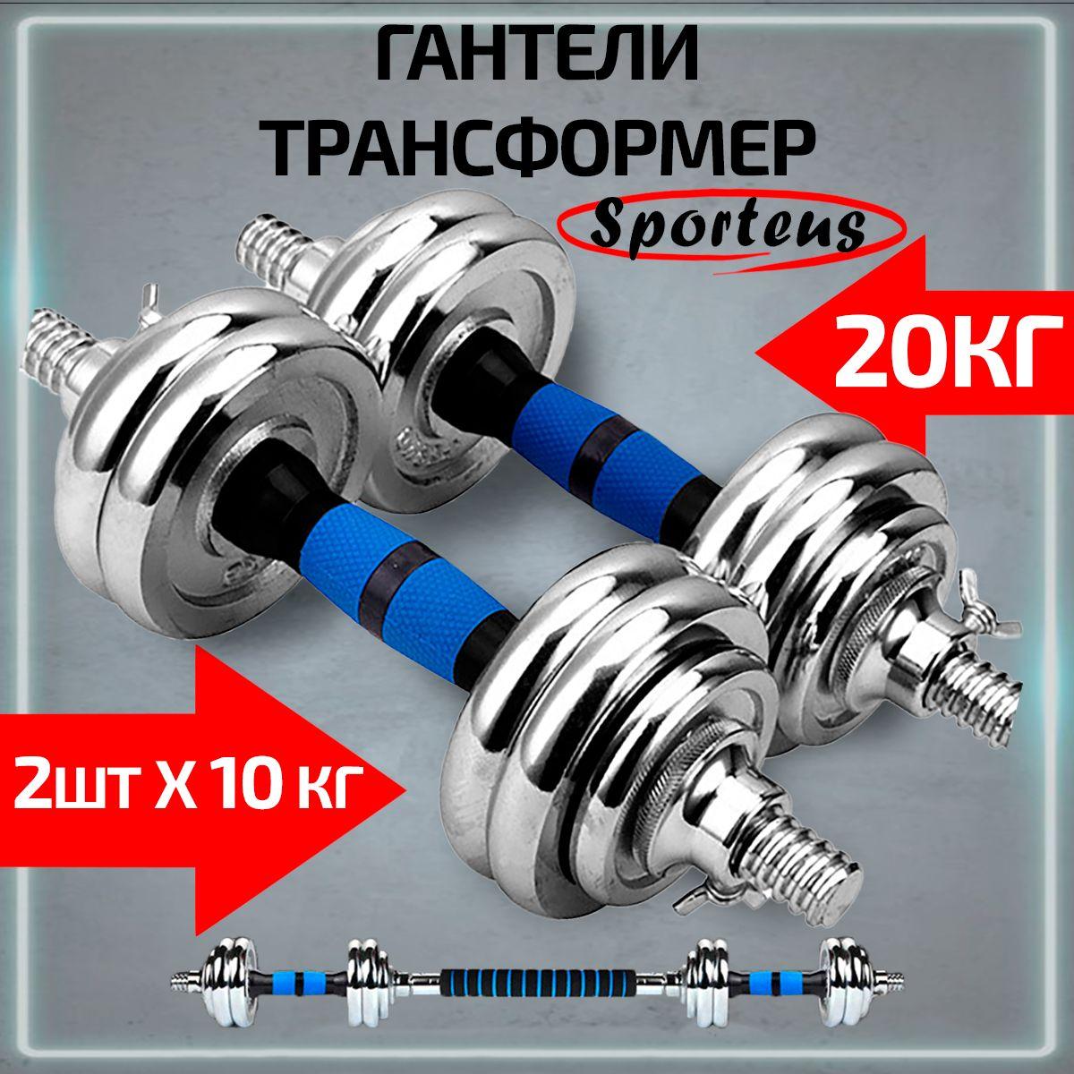 Sporteus | Гантели разборные стальные Sporteus 2 шт по 10 кг с коннектором для штанги в кейсе, синий