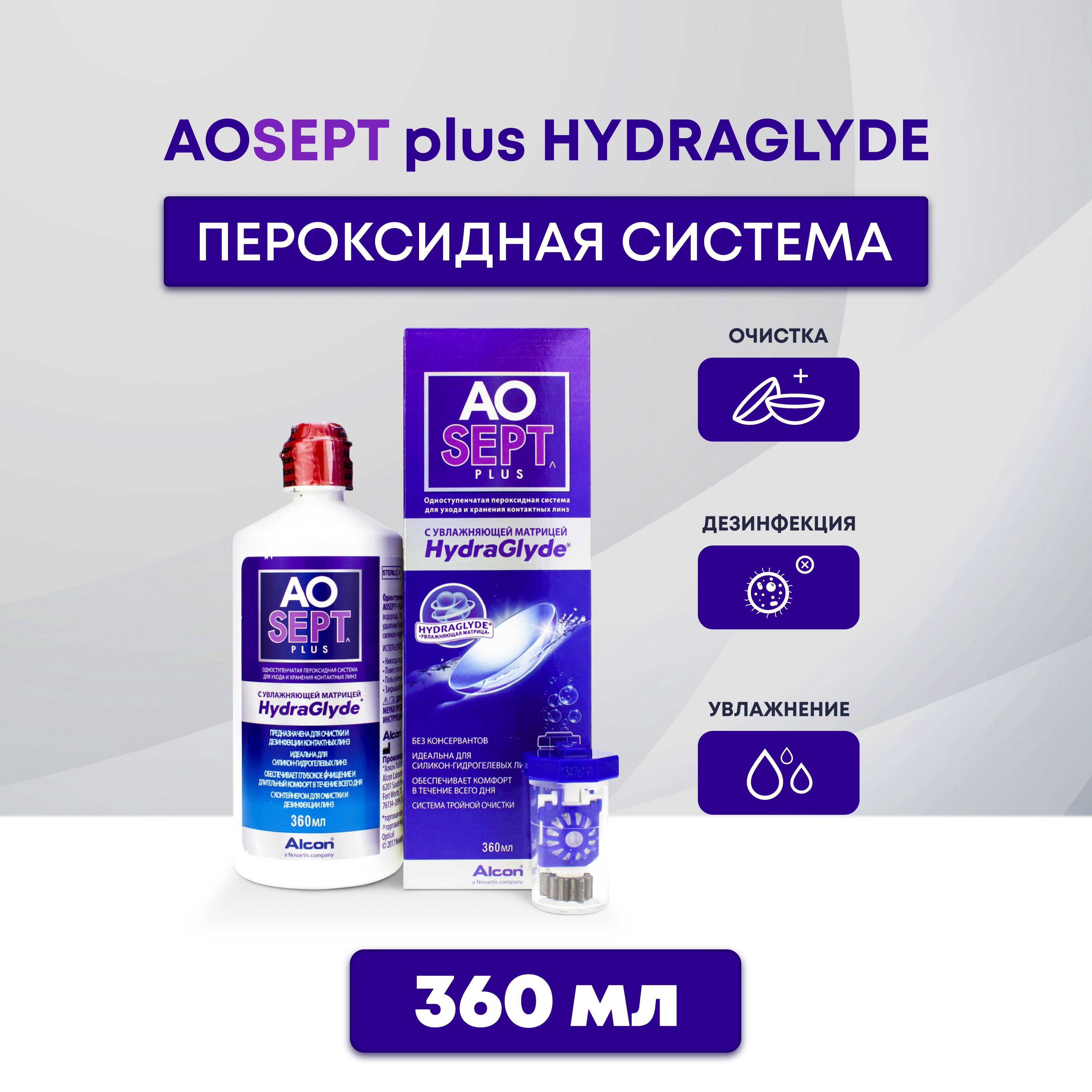 Раствор для линз AOSEPT plus HYDRAGLYDE, 360 мл. пероксидная система