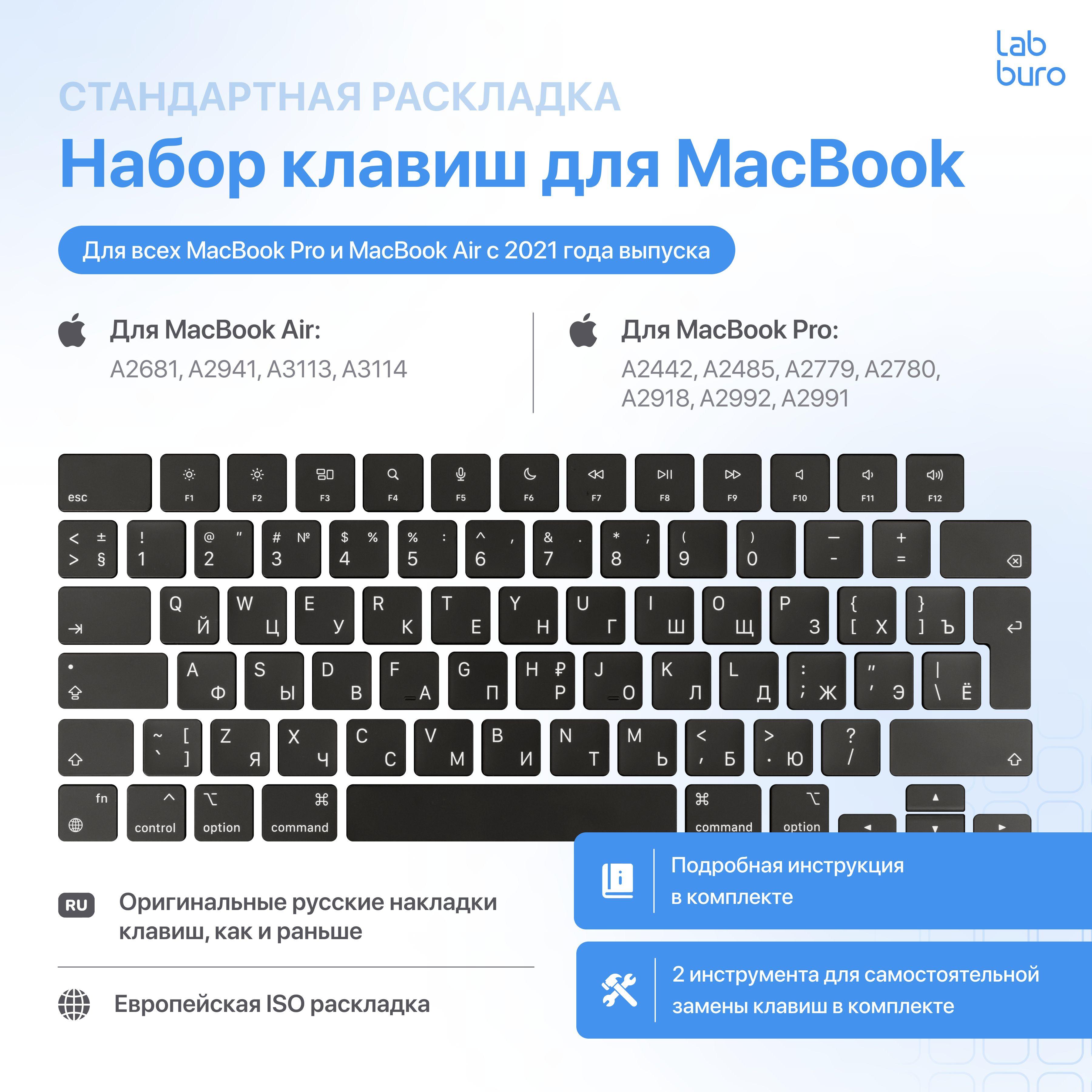 Набор клавиш / клавиатура / клавиши / кнопки для MacBook / Европейская раскладка