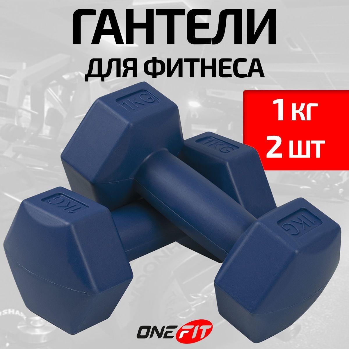 Гантели виниловые OneFit, песок/цемент, 2 шт по 1 кг, синие