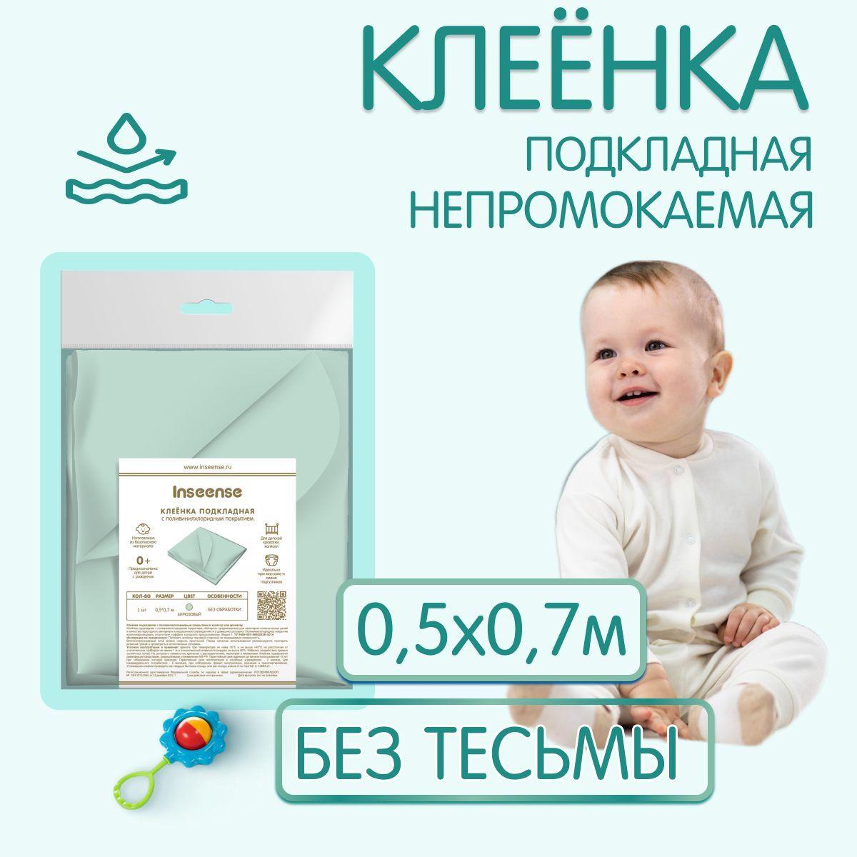 Клеенка подкладная с ПВХ покрытием 0,5 х 0,7м без тесьмы (бирюзовая)