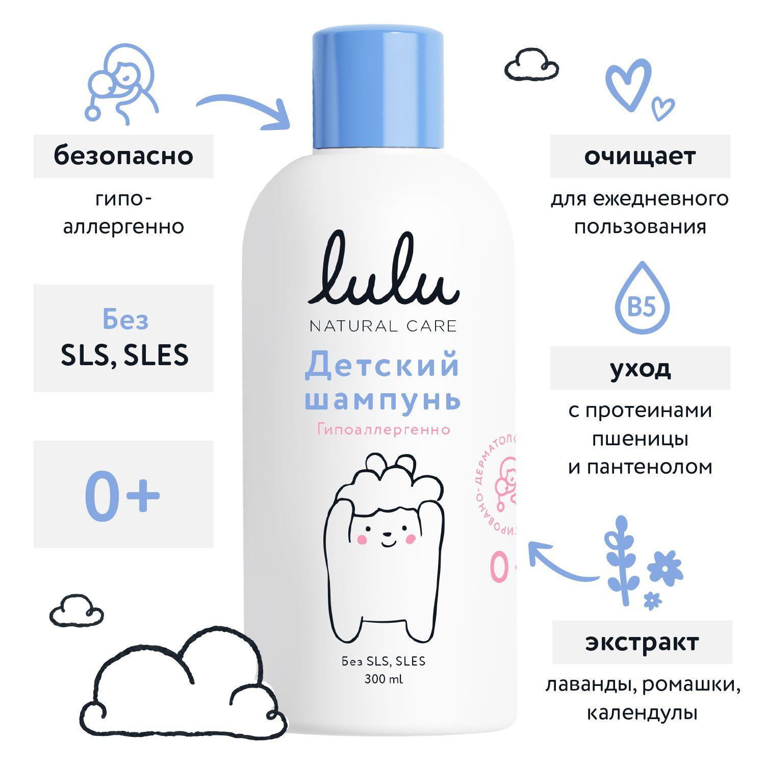 Детский шампунь LULU для купания новорожденных 0+ (300 мл.) бессульфатный шампунь натуральный для детей