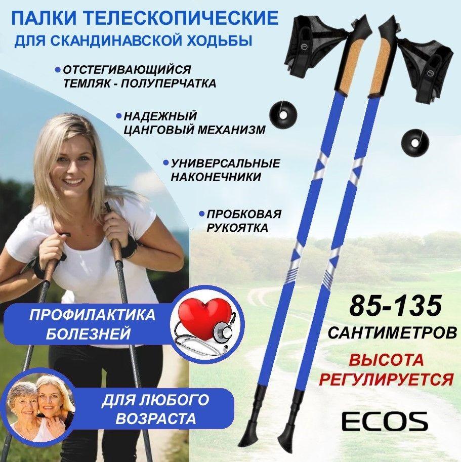 Ecos | Палки для скандинавской ходьбы ECOS Nordic регулируемые 85-135см, двухсекционные, алюминиевые, 1пара