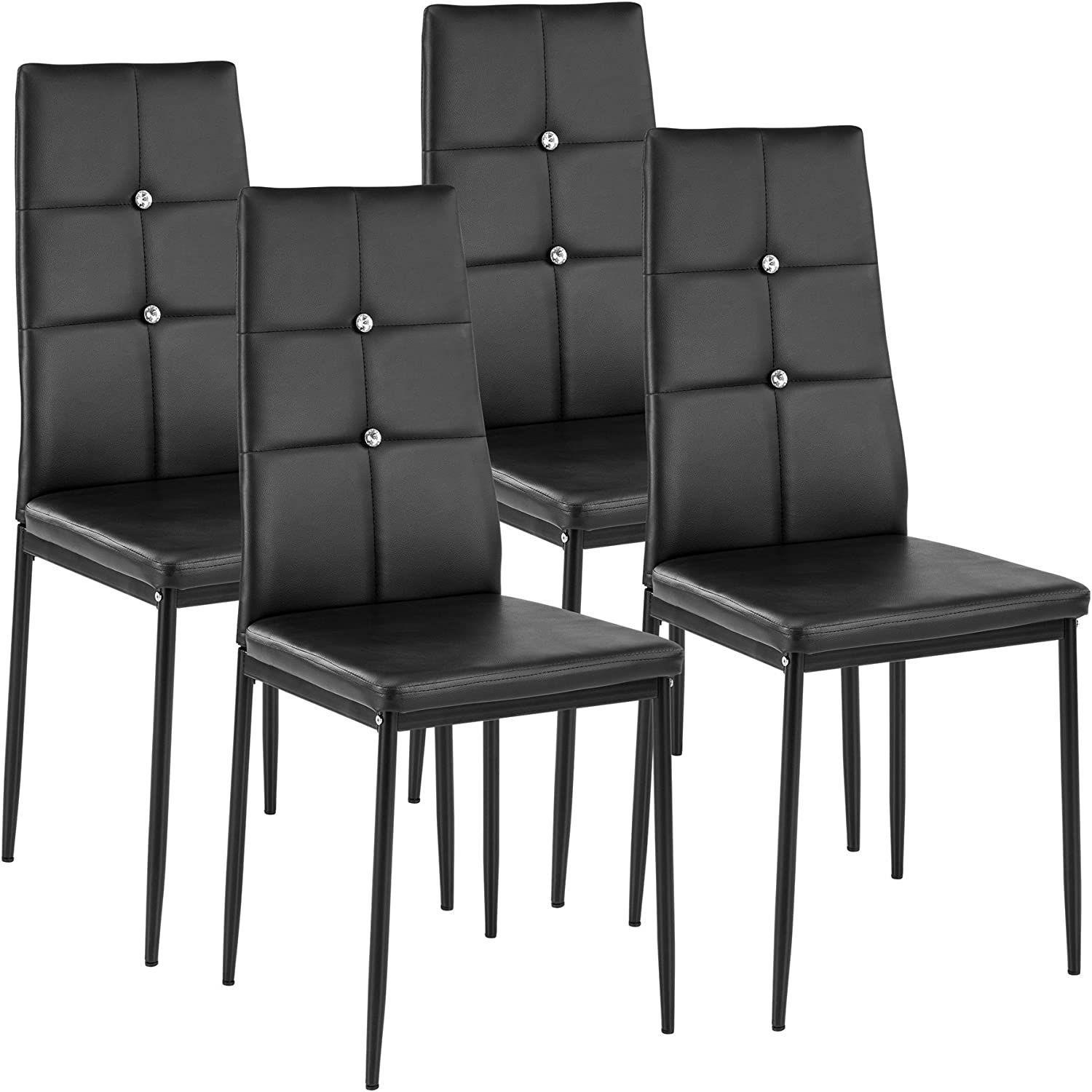 WISOICE | WISOICE Комплект стульев WISOICE / чёрный с кристаллами / мягкое сидение, искусственная кожа, металлические ножки, 4 шт.
