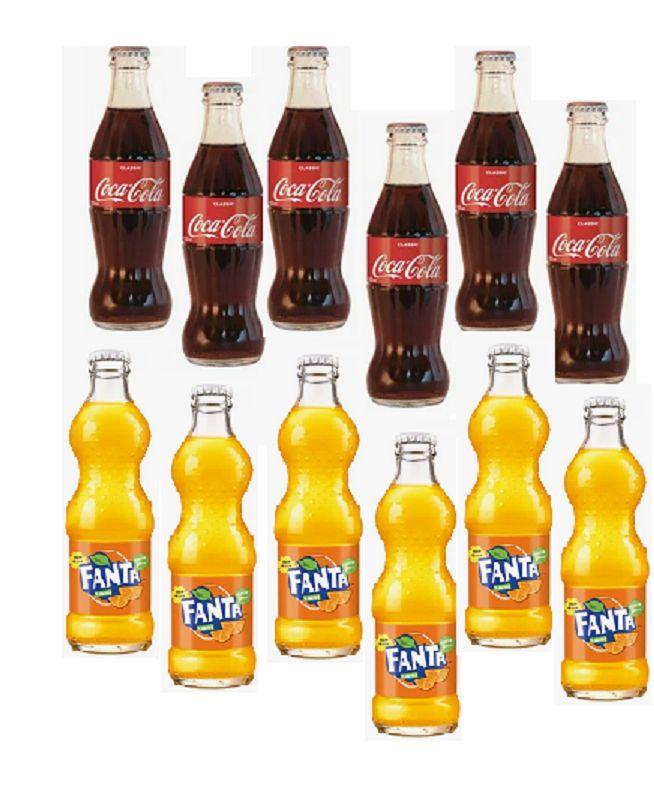 Набор газированных напитков Fanta и Coca Cola, стекло,  ( 6 х 6 шт по 0,33 л)