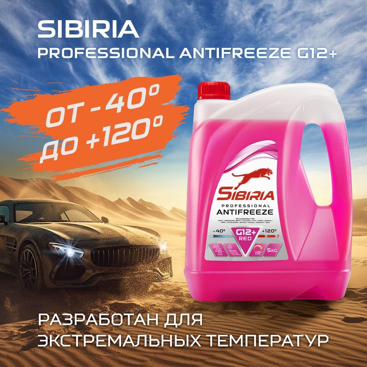 Антифриз для двигателя автомобиля SIBIRIA ANTIFREEZE G12+ (-40), охлаждающая жидкость Сибирия в авто, -40С, карбоксилатный красный G12+ 5 кг, готовый к применению