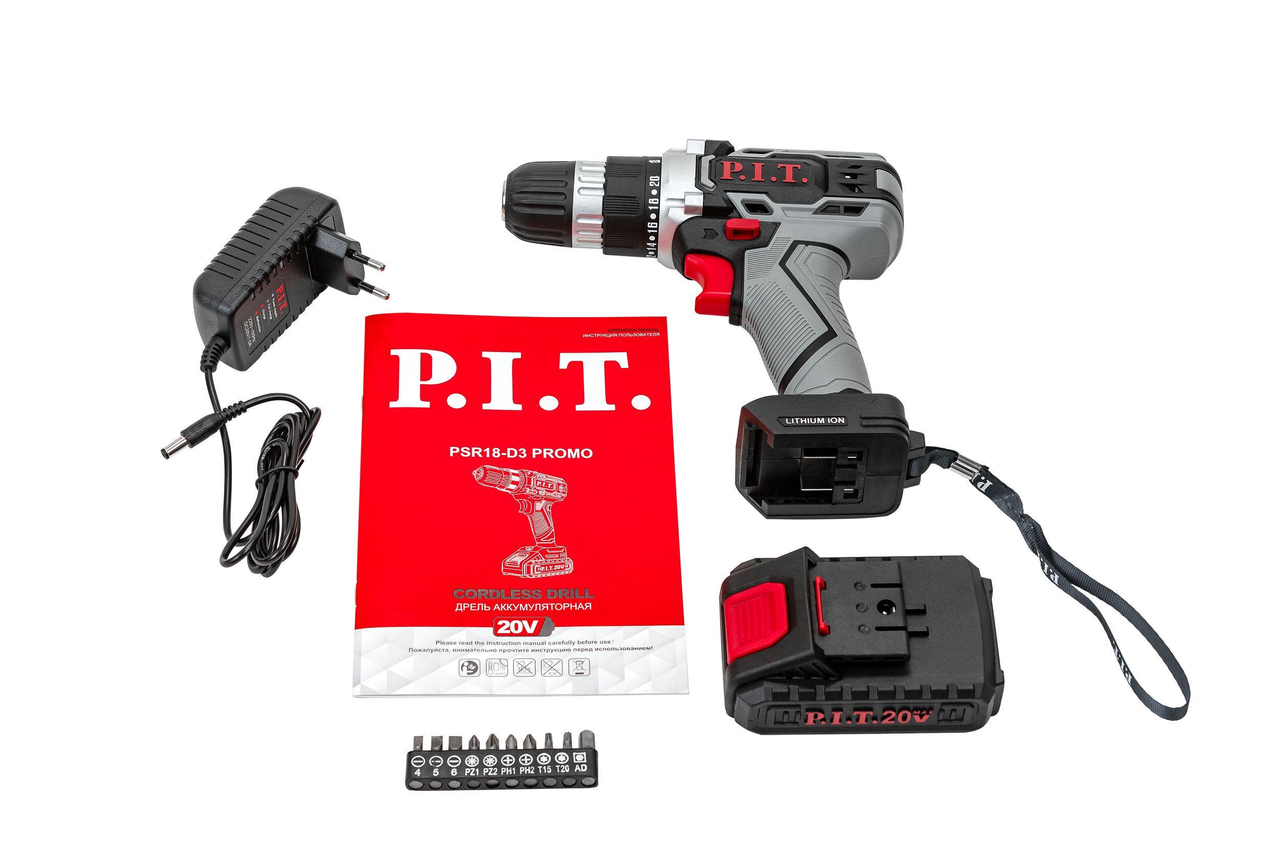 P.I.T. | Дрель-шуруповёрт аккумуляторная P.I.T. PSR18-D3 PROMO в коробке, 20В, 30Нм, 1 АКБ
