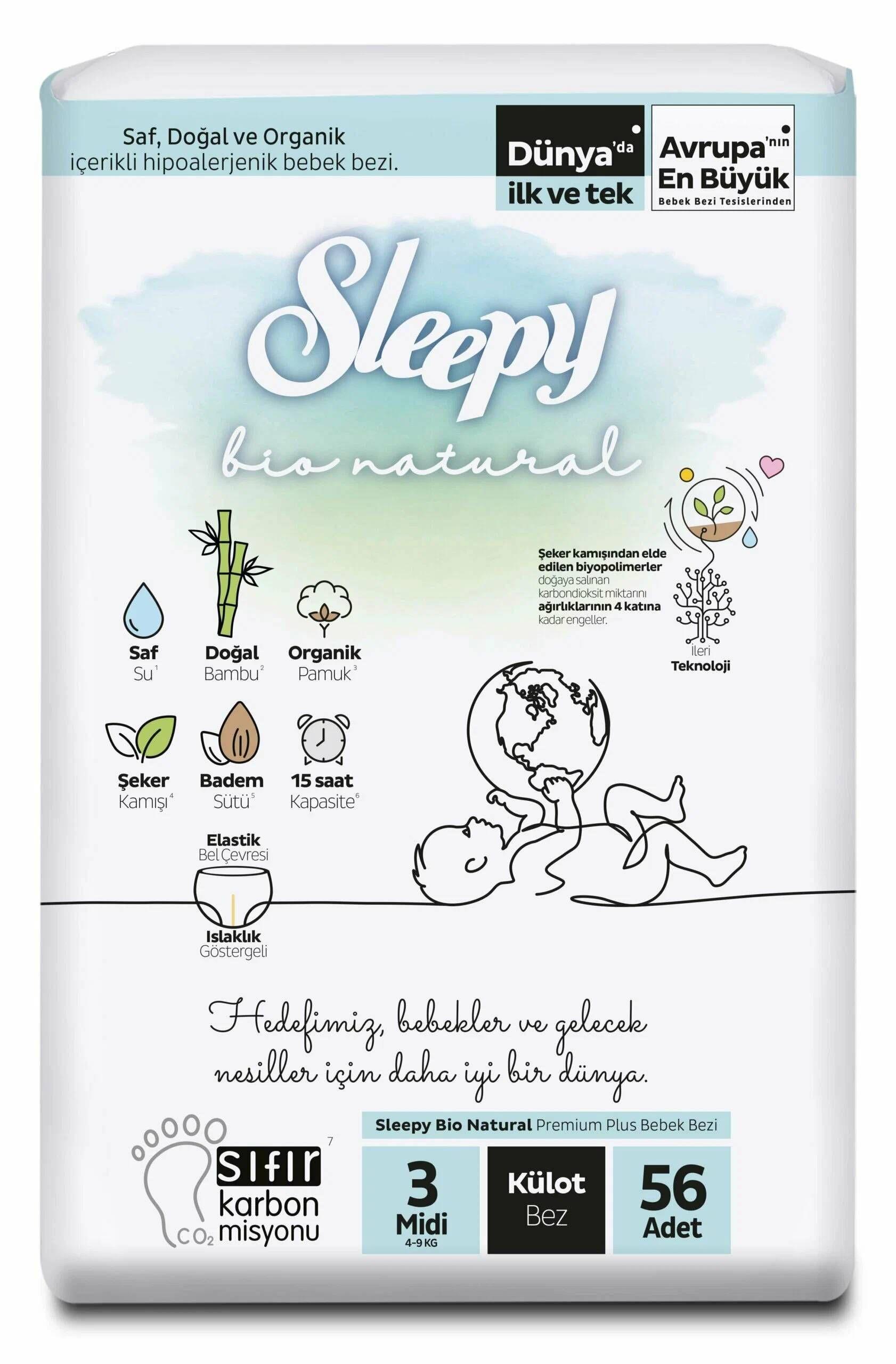 Детские подгузники-трусики SLEEPY BIO NATURAL TRAINING PANTS NO.3 (4-9 кг) 56 шт