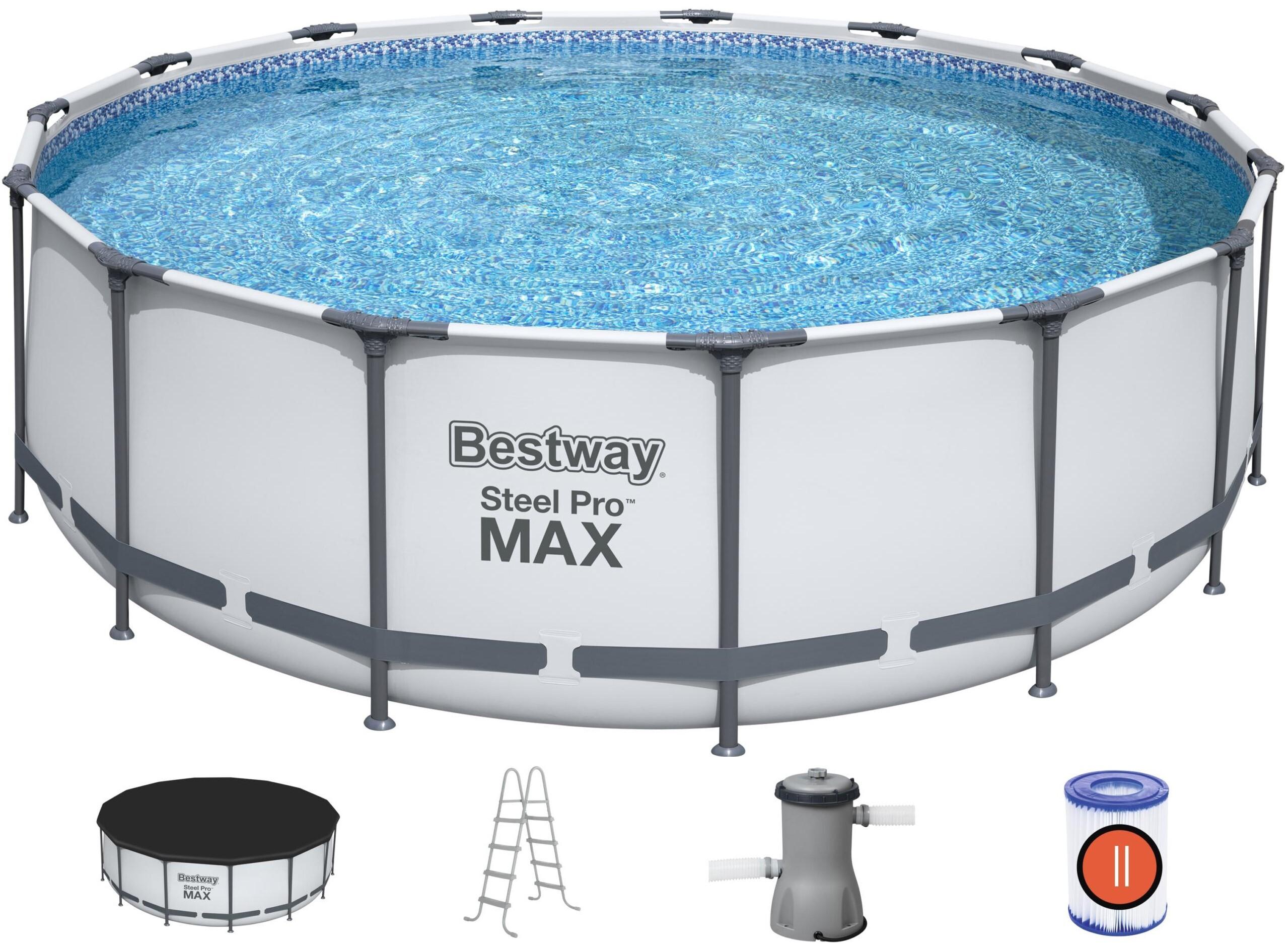 Бассейн Bestway каркасный Steel Pro Max 457х122см 16015л 56438, фильтр-насос (3028л/ч), совместим с картриджем 58094 (II), лестница 122см, тент