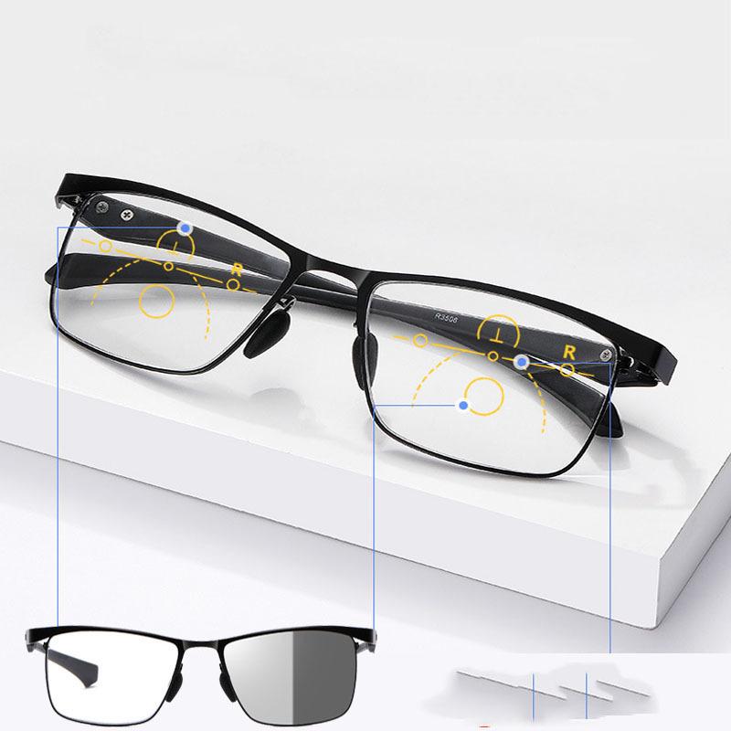 Прогрессивные очки для чтения Мужские мультифокальные с защитой от синего света Фотохромные серые