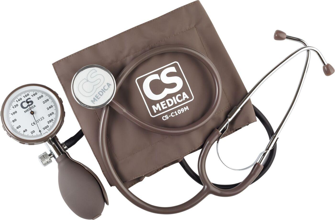 Тонометр механический CS Medica CS-109-Pro в комплекте с фонендоскопом, увеличенным манометром и 3 манжетами без фиксирующего кольца, для окружности плеча 17 - 24 см, 22 - 38 см и 34 - 50 см