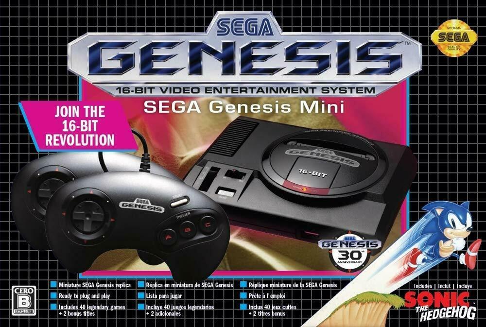 Игровая приставка 16 bit Sega Genesis Mini + 40 встроенных игр + 2 геймпада Черная Asia