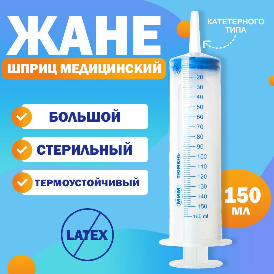 Шприц ЖАНЕ / ЖАНЭ большой с наконечником под катетер медицинский / кондитерский / для откачивания жидкостей / для смазки / шприц автомобильный, 150 мл - 1 шт