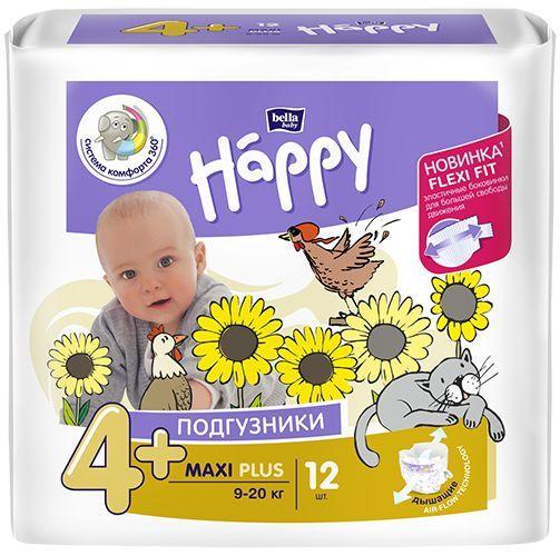 Подгузники для детей bella baby Happy Maxi Plus размер 4+ (вес 9 - 20 кг) 12 шт.