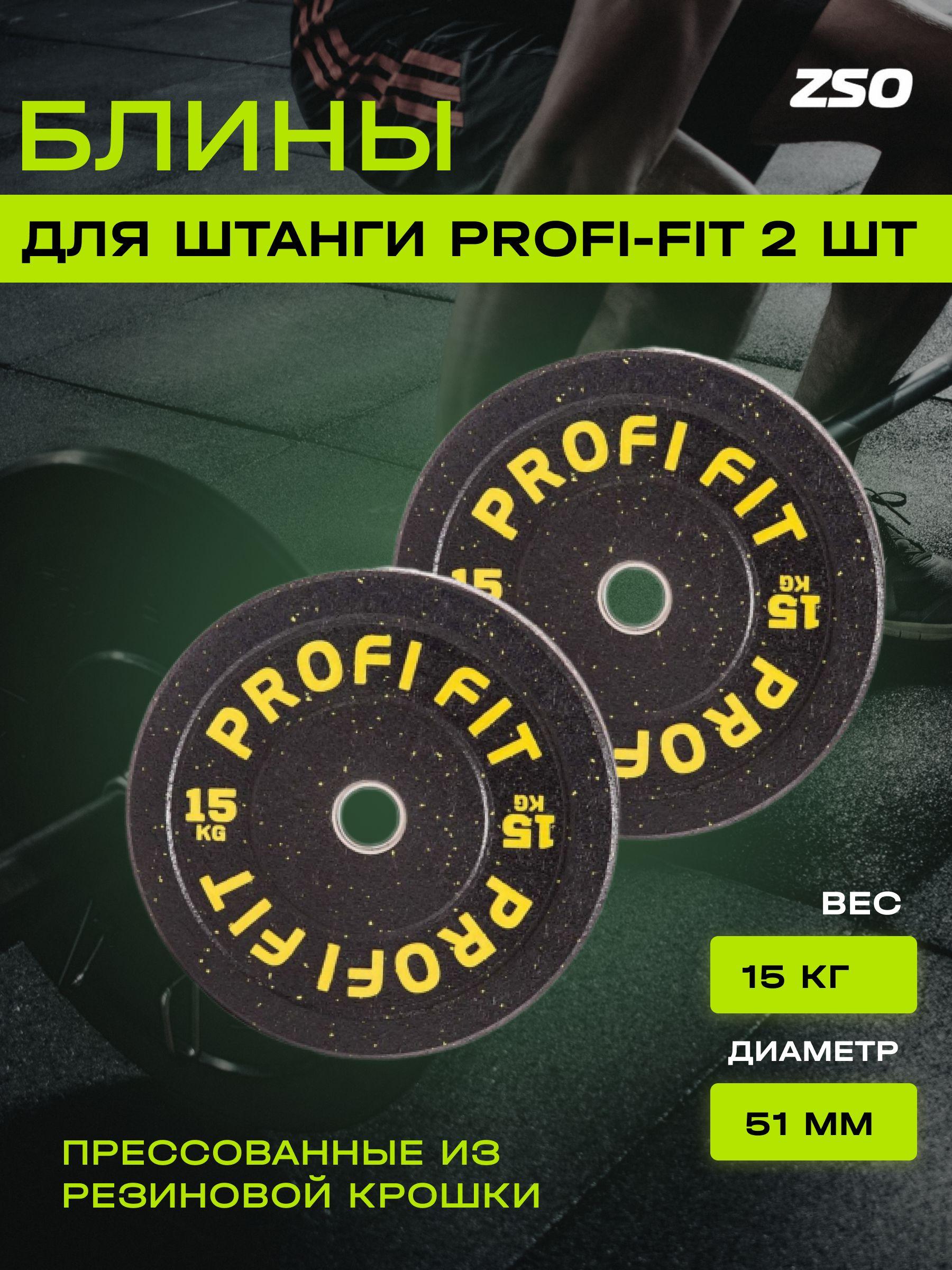 Диски для штанги HI-TEMP с цветными вкраплениями D51 мм PROFI-FIT 15 кг, 2 шт.