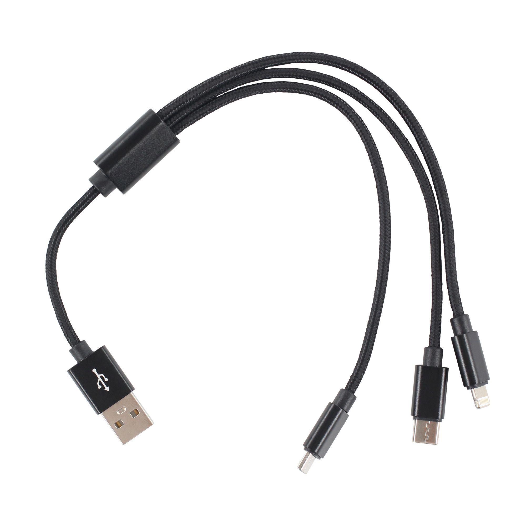 Короткий кабель для зарядки 3 в 1 (Lightning, TYPE-C, MICRO USB)/ usb провод 30 см/ Зарядка для iphone/ Зарядка для Android/ Универсальный usb кабель/ Кабель 3 в одном Jamme