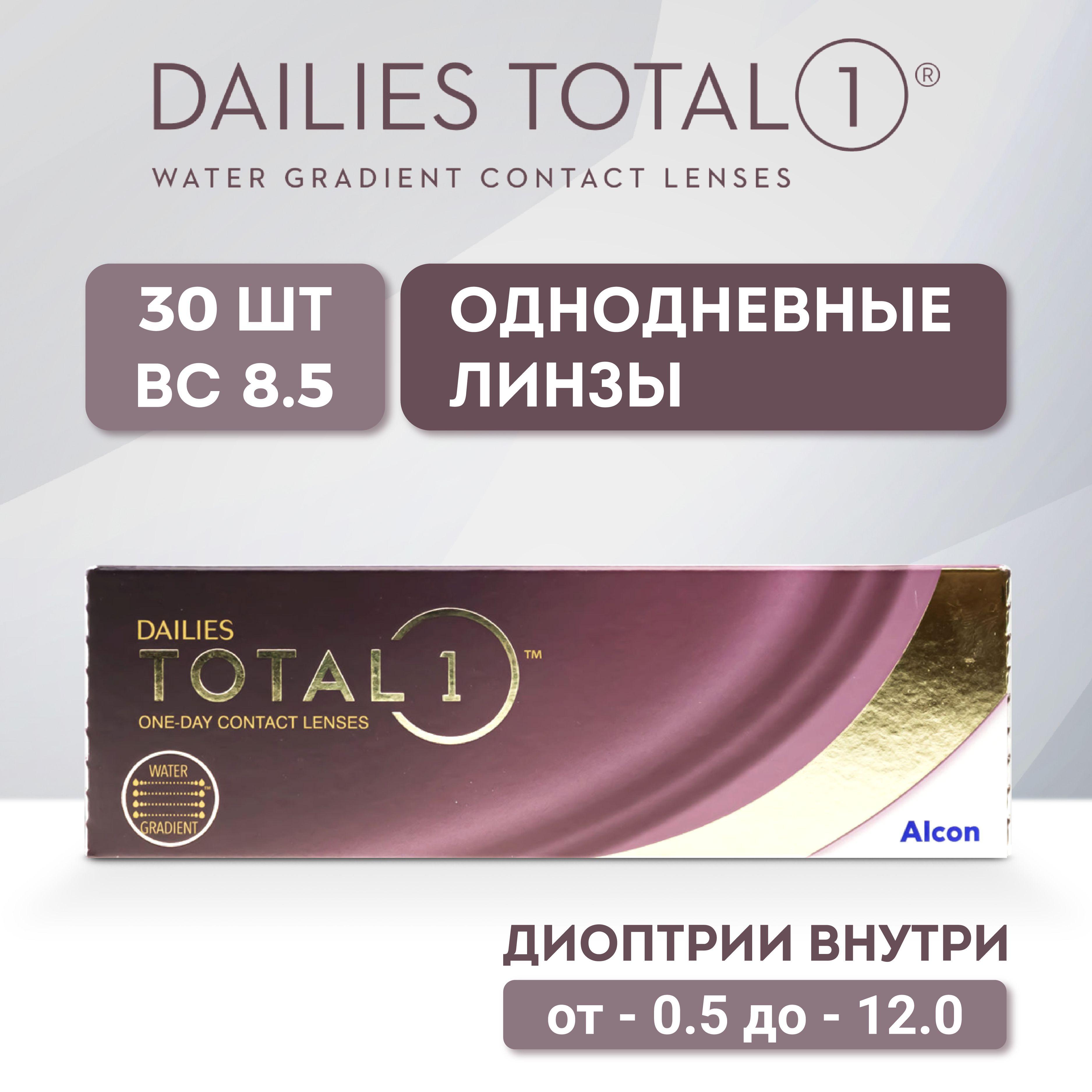 Контактные линзы Alcon, Dailies Total 1, 30 штук / 8.5 / -1.00 (однодневные, прозрачные)