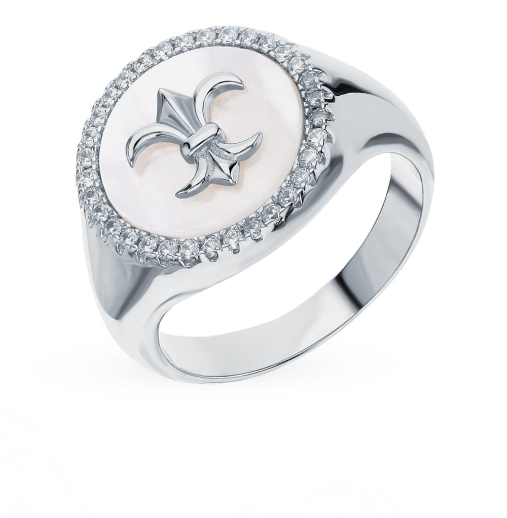 Серебряное кольцо с перламутром и фианитами
