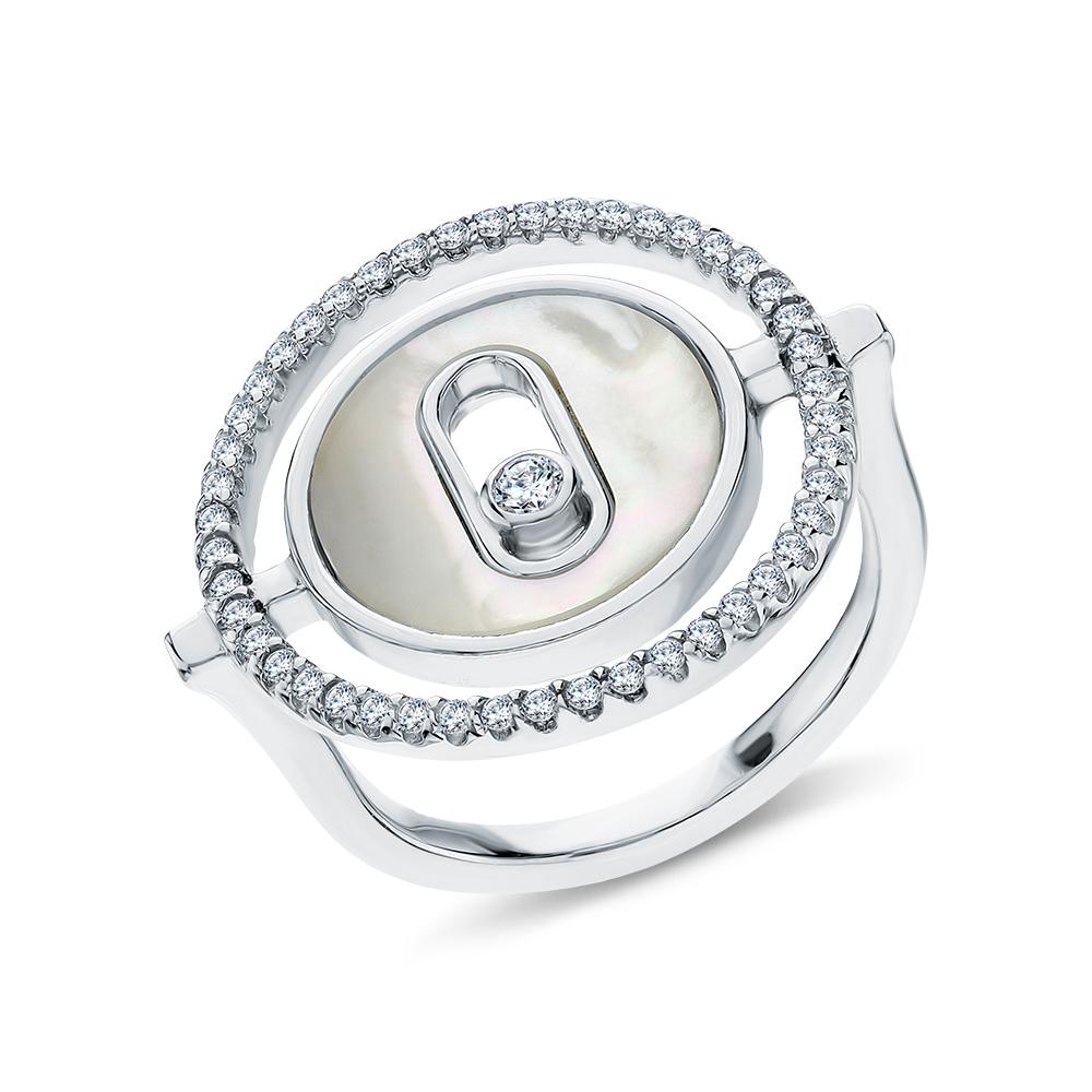 Серебряное кольцо с перламутром и фианитами