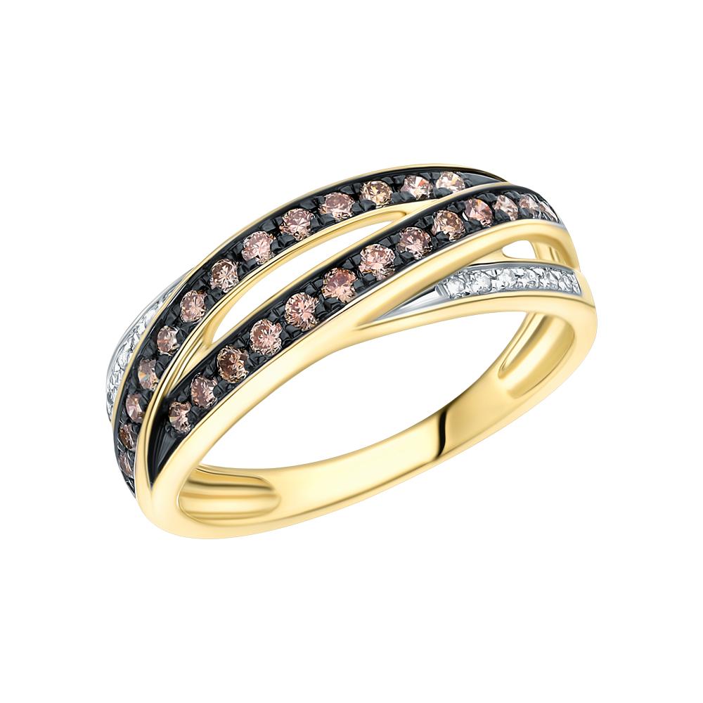 Золотое кольцо с коньячными бриллиантами и бриллиантами