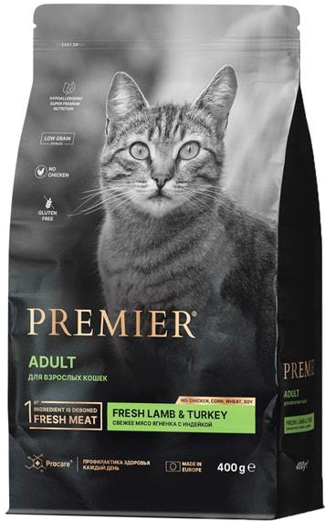 Premier | Сухой корм для кошек Premier Cat Lamb&Turkey Adult Свежее мясо ягненка с индейкой 400г