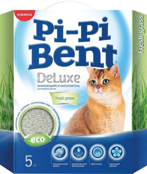 Pi-Pi Bent | Наполнитель для кошачьего туалета Pi-Pi Bent DeLuxe комкующийся Fresh grass 5кг
