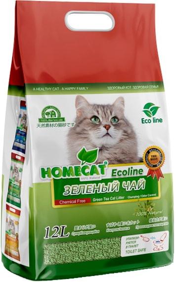 Homecat | Наполнитель для кошачьего туалета Homecat Ecoline комкующийся с ароматом зеленого чая 12л