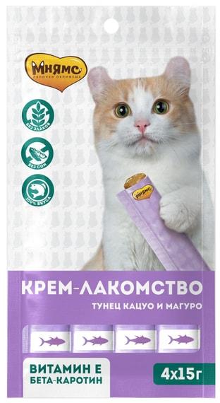 Крем-лакомство для кошек Мнямс с тунцом Кацуо и Магуро 15г*4шт