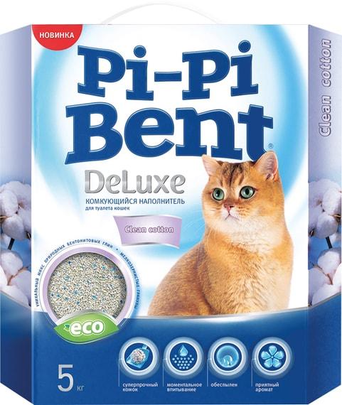 Pi-Pi Bent | Наполнитель для кошачьего туалета Pi-Pi Bent DeLuxe Clean Cotton комкующийся 5кг